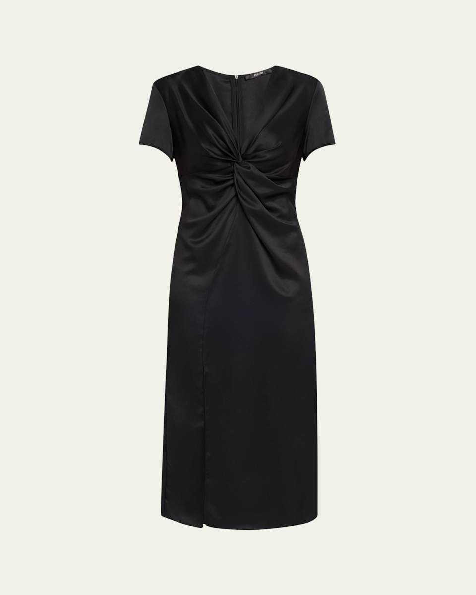 Heather Twist-Front Satin Midi Dress